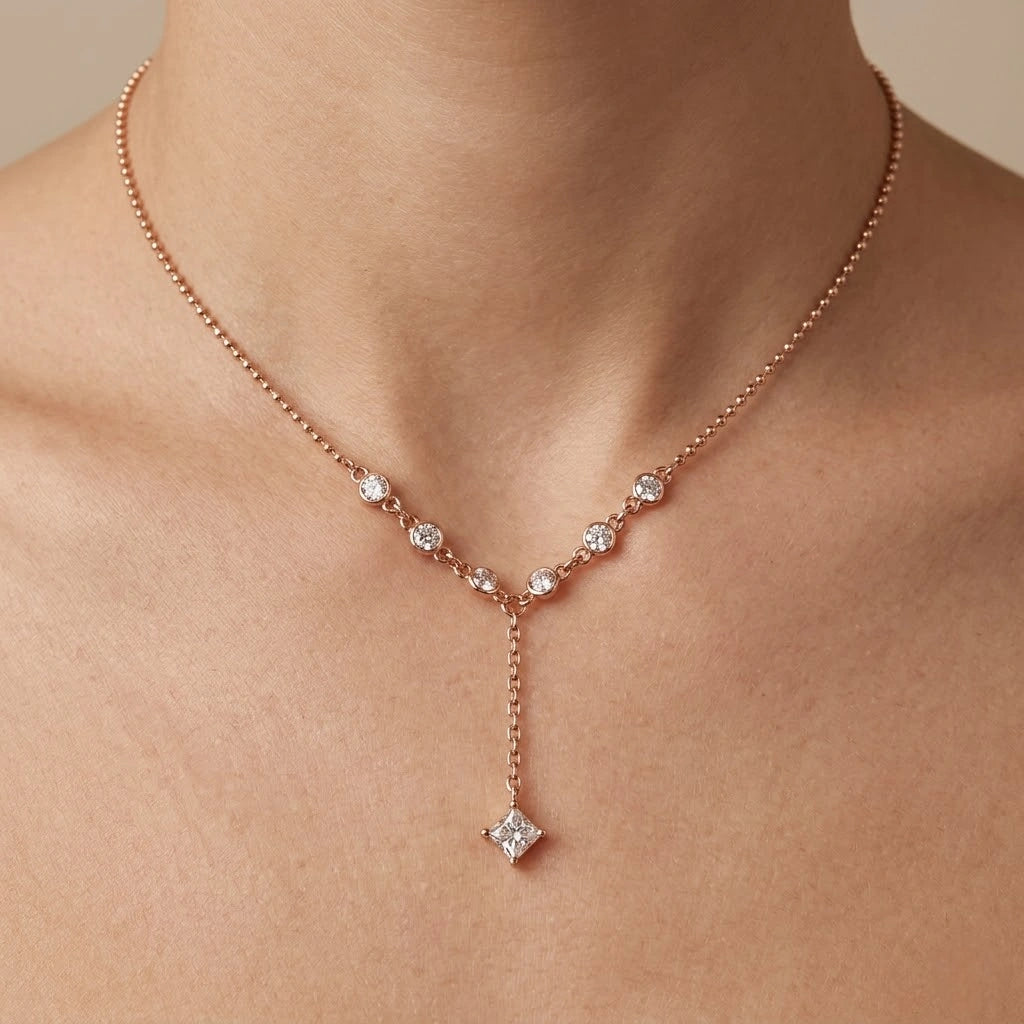 Rose Gold Drop CZ 925 Sterling Silver Chain Pendant for Women