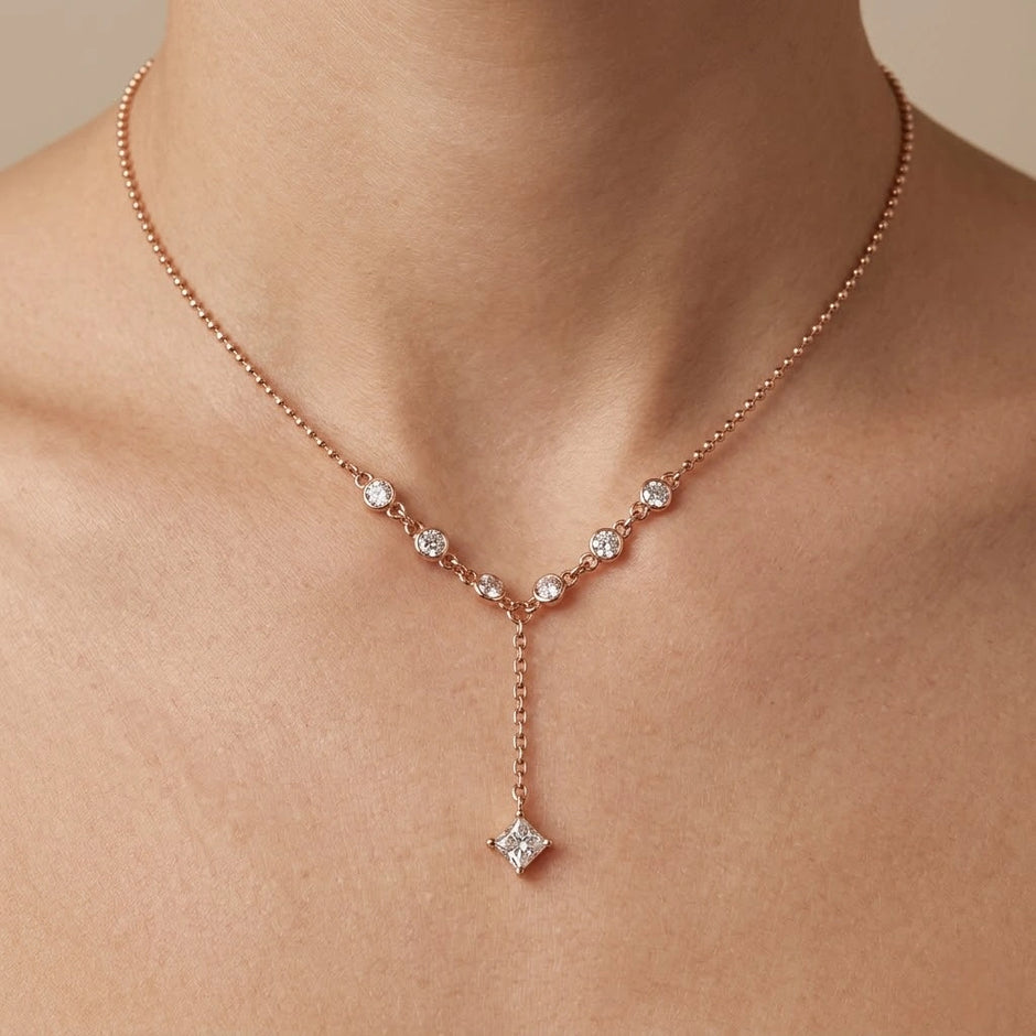 Rose Gold Drop CZ 925 Sterling Silver Chain Pendant for Women