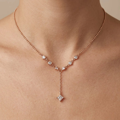 Rose Gold Drop CZ 925 Sterling Silver Chain Pendant for Women