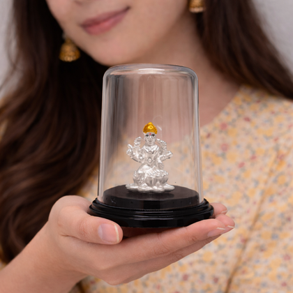 Blessed Goddess Lakshmi Pure Silver Murti with Glass Dome