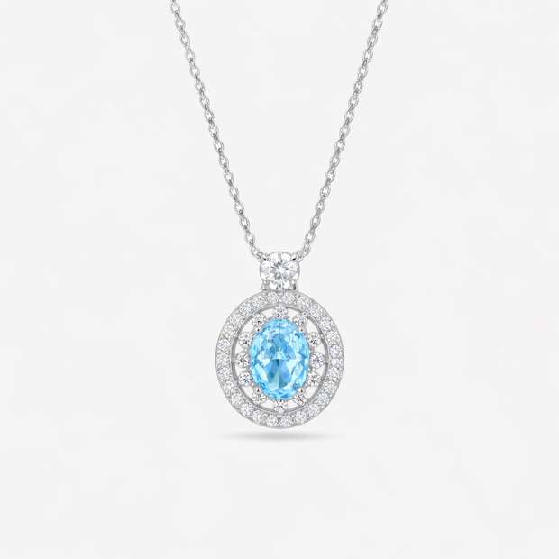 Sky Blue Diamond Floral Design 925 Sterling Silver Pendant Chain for Women