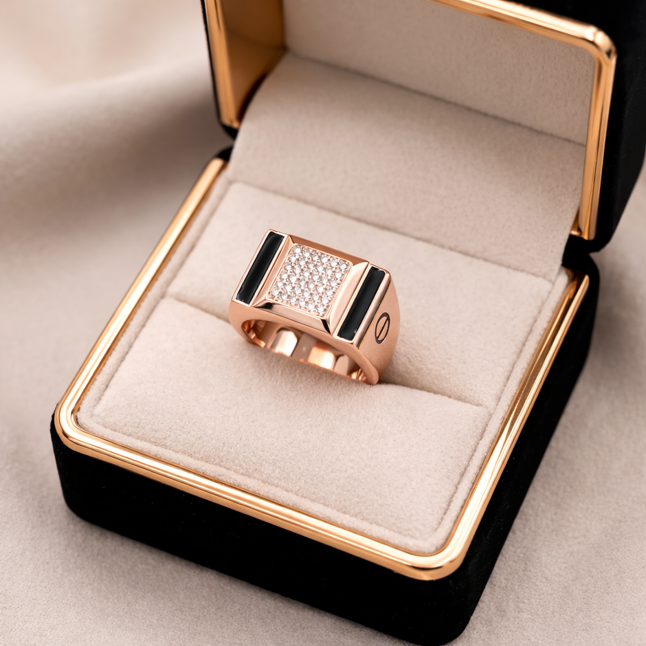 Geometric Square Diamond 925 Sterling Silver Rose Gold for Men