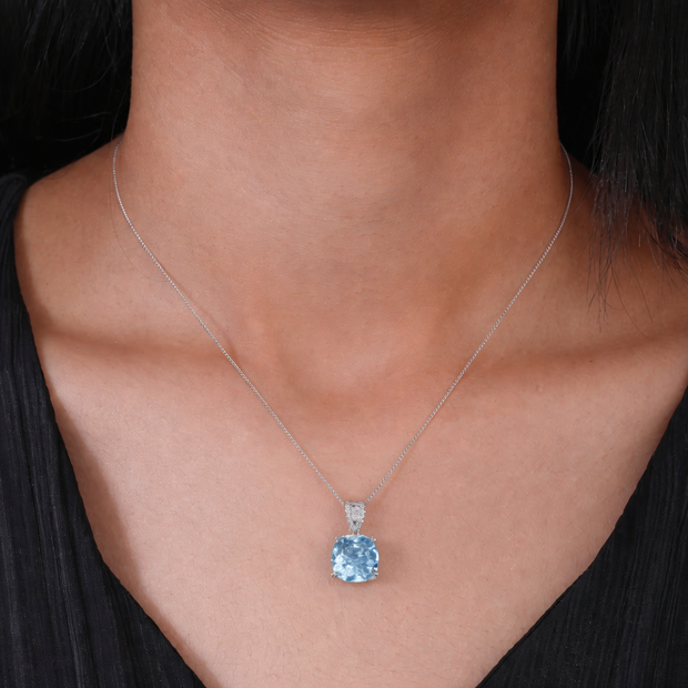 Sky Blue Diamond Aura 925 Sterling Silver Pendant Chain for Women