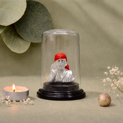 Blessing Sai Baba Pure Silver Murti with Glass Dome