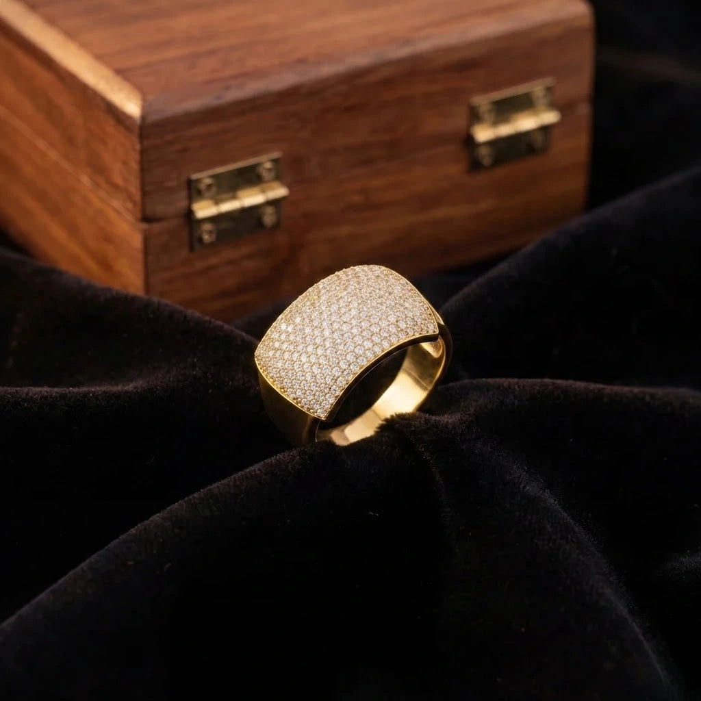 Bold Luxe Diamond CZ Gold Plated 925 Sterling Silver Ring for Men