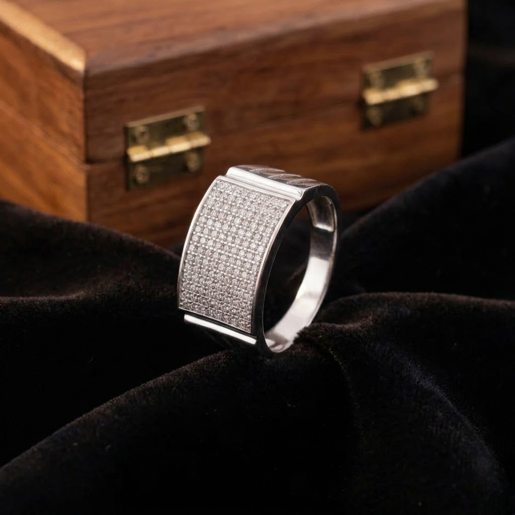 Curved Top Micro Pavé cz 925 sterling Silver Ring for men