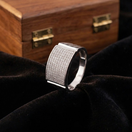 Curved Top Micro Pavé cz 925 sterling Silver Ring for men