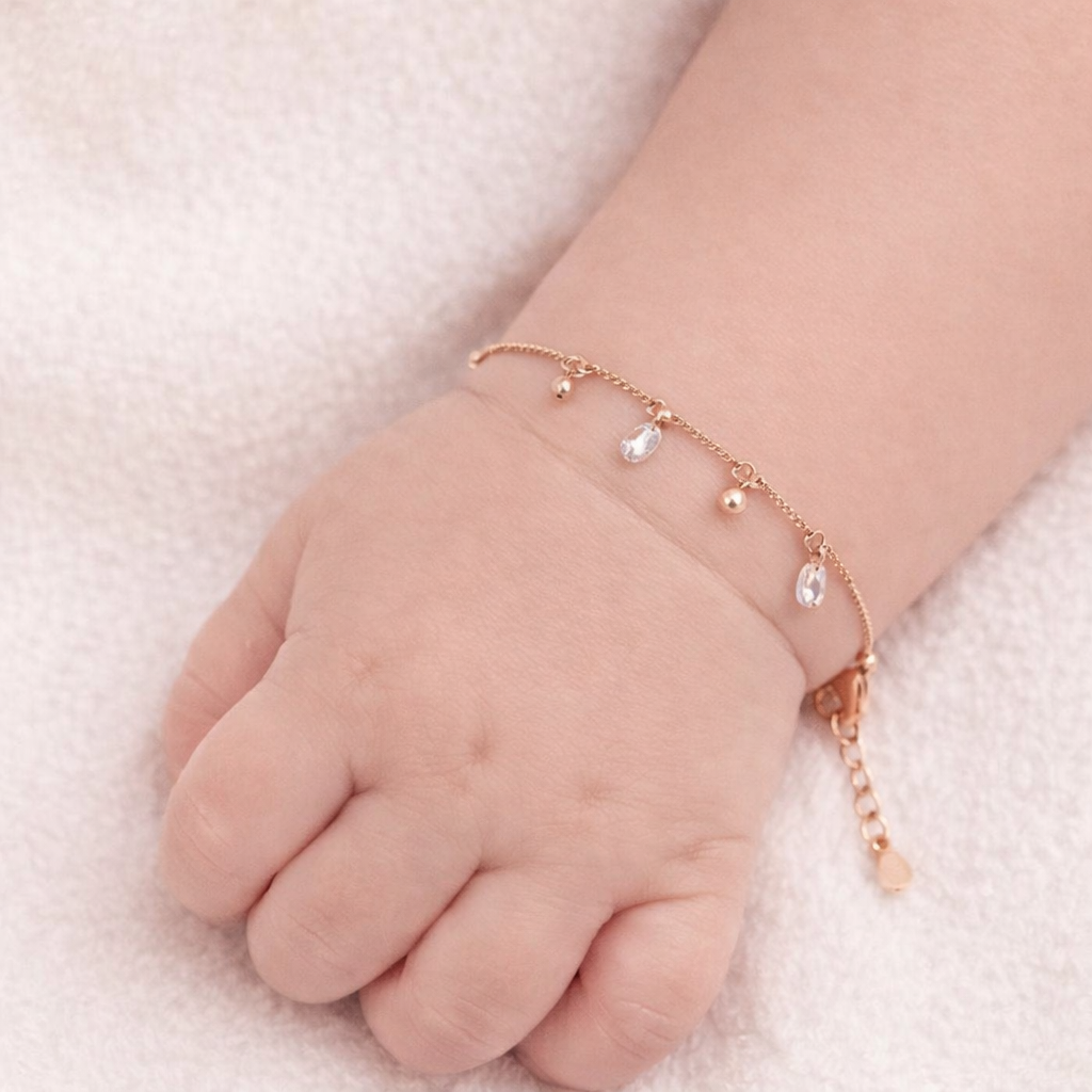 Crystal Drop Design 925 Sterling Silver Rose Gold Kid's Bracelet