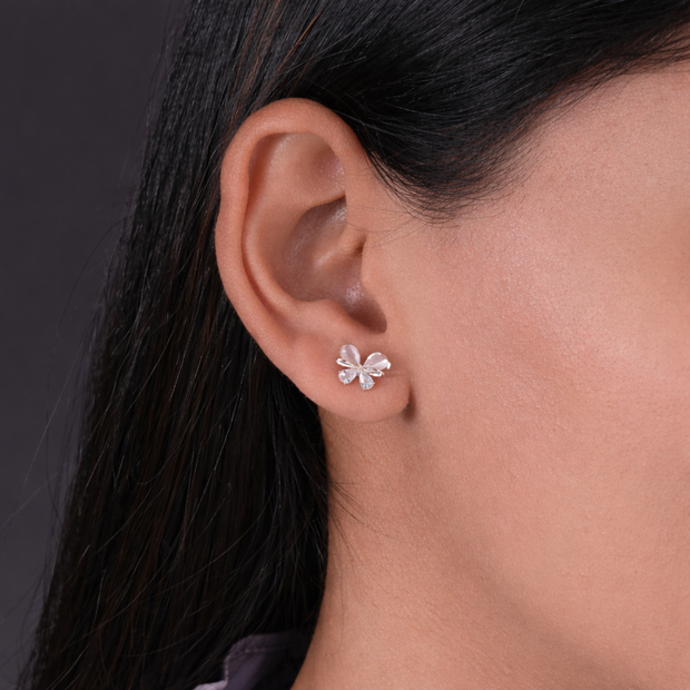 Butterfly Design White Diamond 925 Sterling Silver Earrings for Women