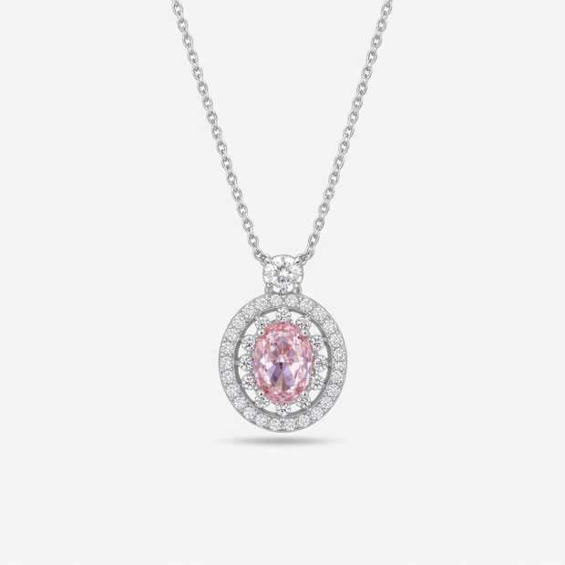 Oval Design Diamond CZ 925 Sterling Silver Pendant Chain for Women