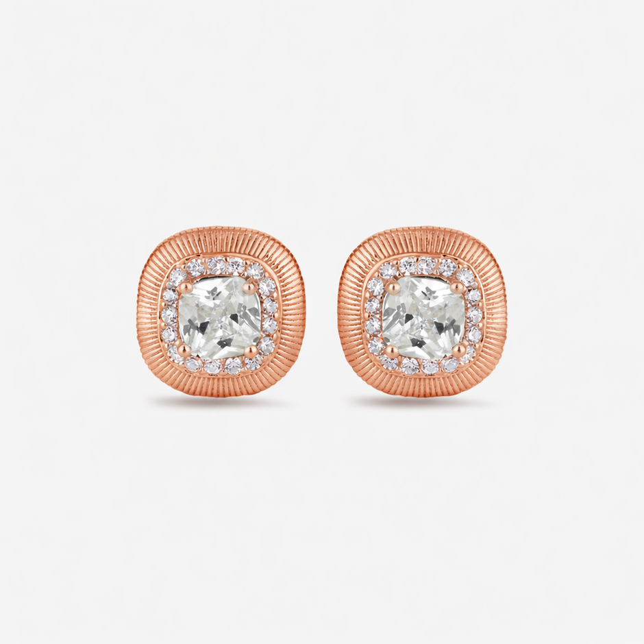 Square Diamond 925 Sterling Silver Rose Gold Stud Earrings for Women