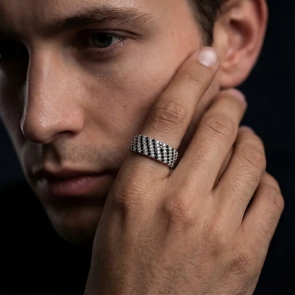 Black and Silver CZ Band Ring for Men