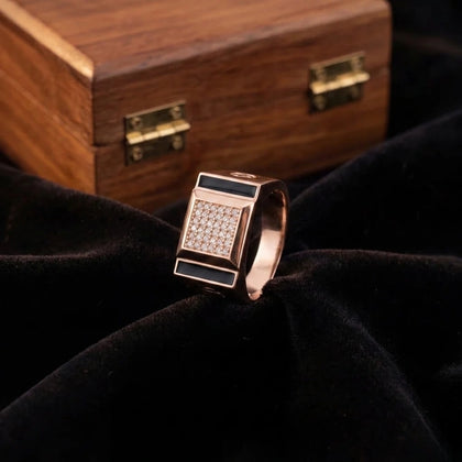 Square Design Modern Diamond 925 Sterling Silver Rose Gold Ring for men