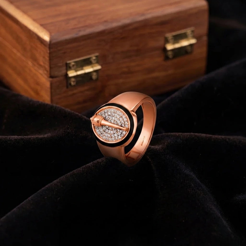 Rose Gold Oval Cross CZ 925 Sterling Silver Ring for Men