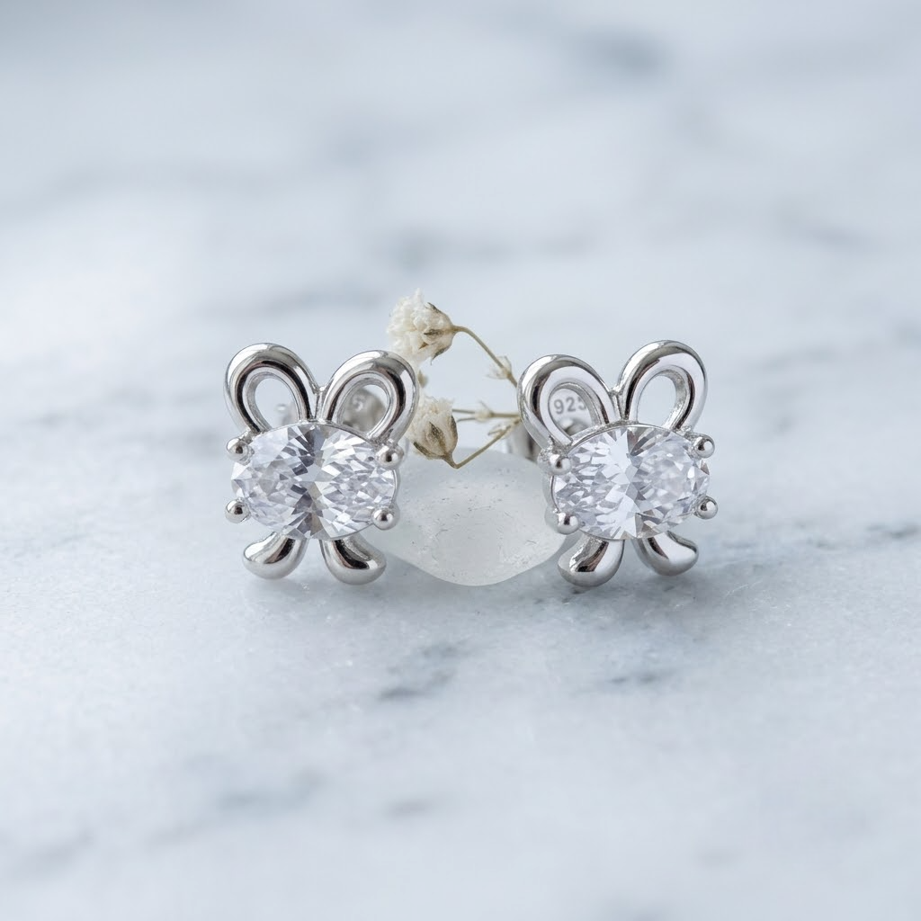 Butterfly CZ Diamond Design 925 Sterling Silver Stud Earrings for Women