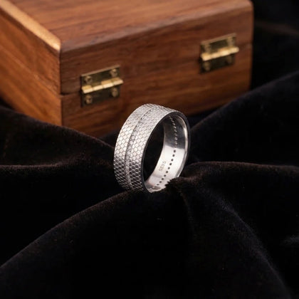 Men’s 925 Sterling Silver Band Ring with Diamond-Cut Beaded Texture