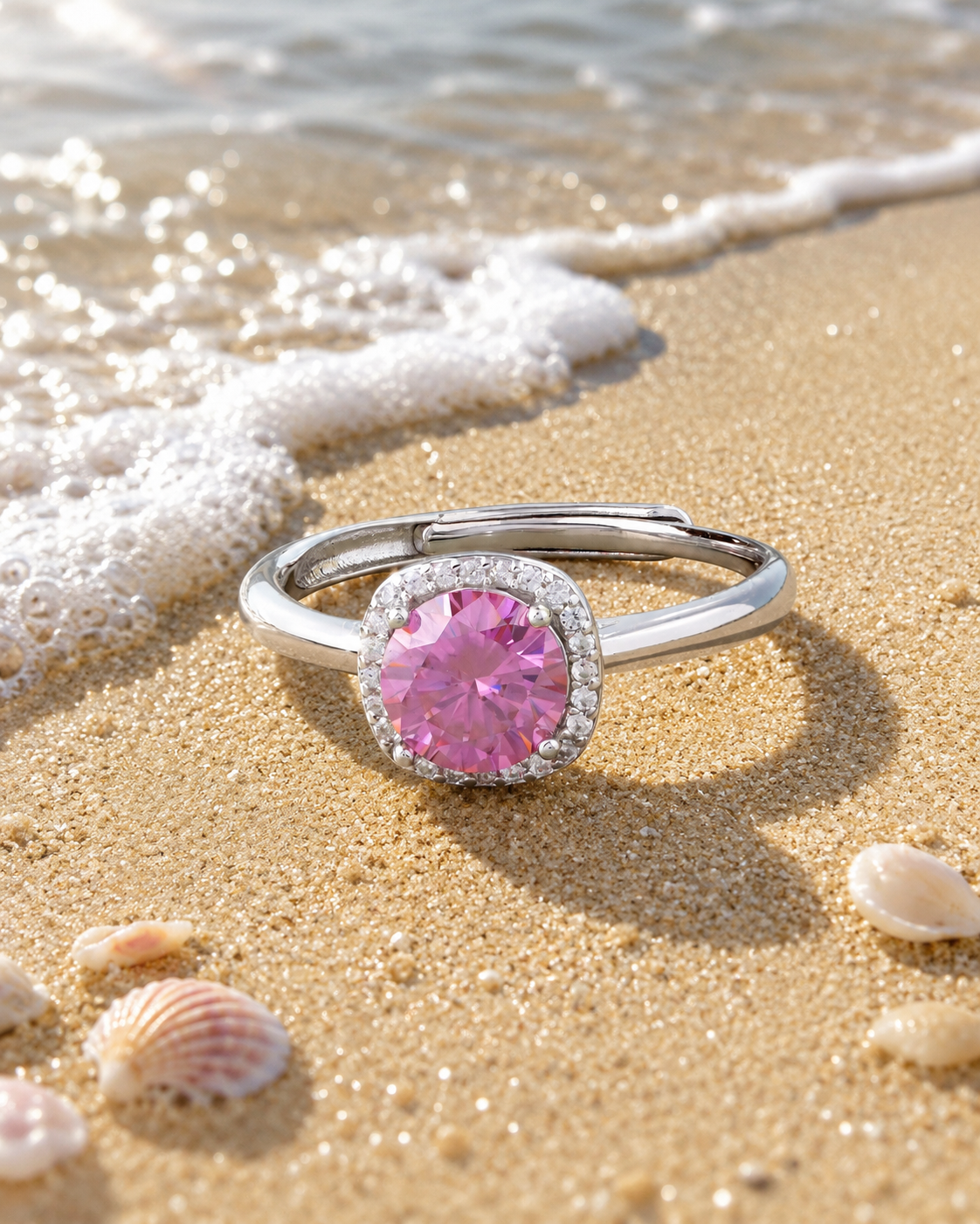 Pink Diamond Silver Ring