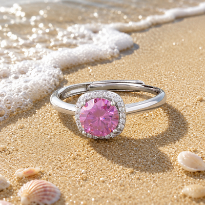 Pink Diamond Silver Ring
