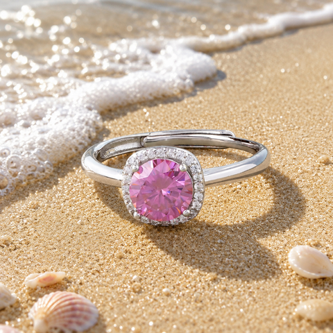 Pink Diamond Silver Ring