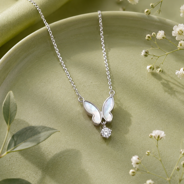 Butterfly Diamond 925 Sterling Silver Pendant Chain for Women