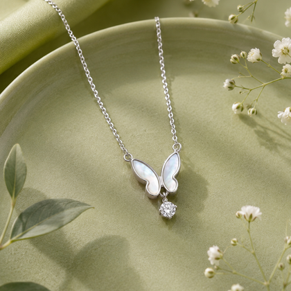 Butterfly Diamond 925 Sterling Silver Pendant Chain for Women