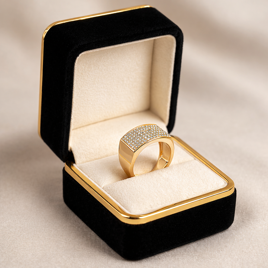 Paved Diamond 925 Sterling Silver Yellow Gold Ring for Men