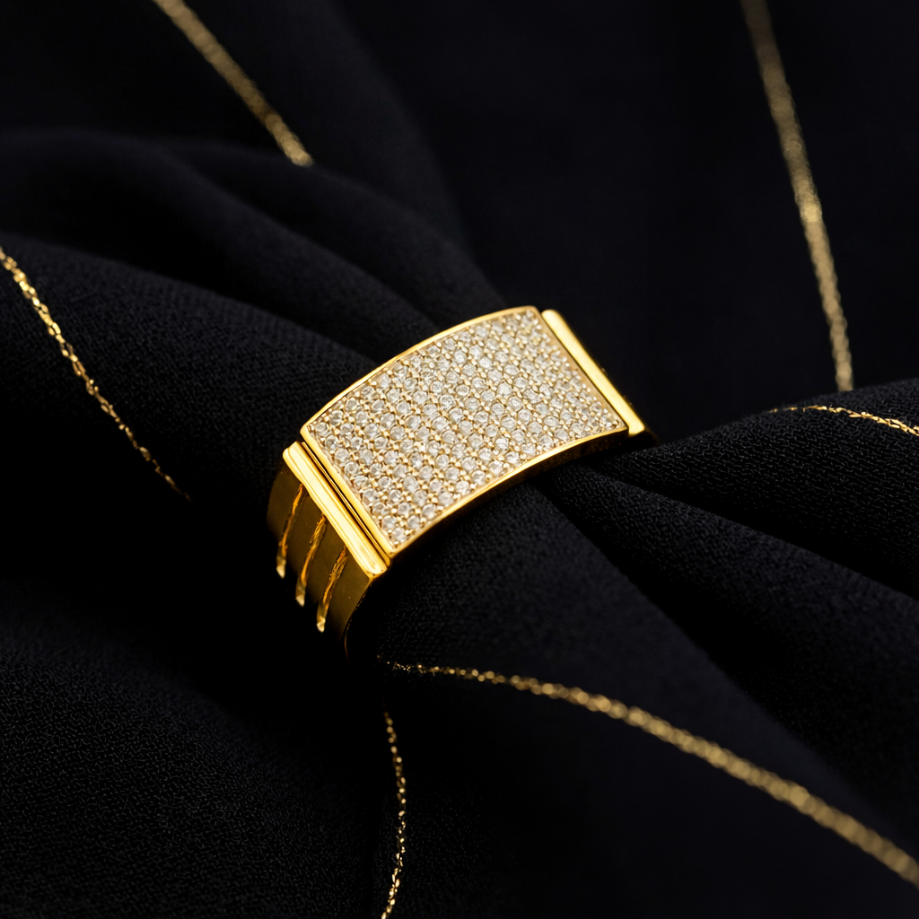 Pave Diamond Statement 925 Sterling Silver Yellow Gold Ring for Men