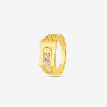 Elegant Rectangular Diamond 925 Sterling Silver Yellow Gold Ring for Men
