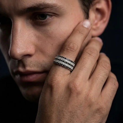 925 Sterling Silver Men’s Ring with Black CZ Lines