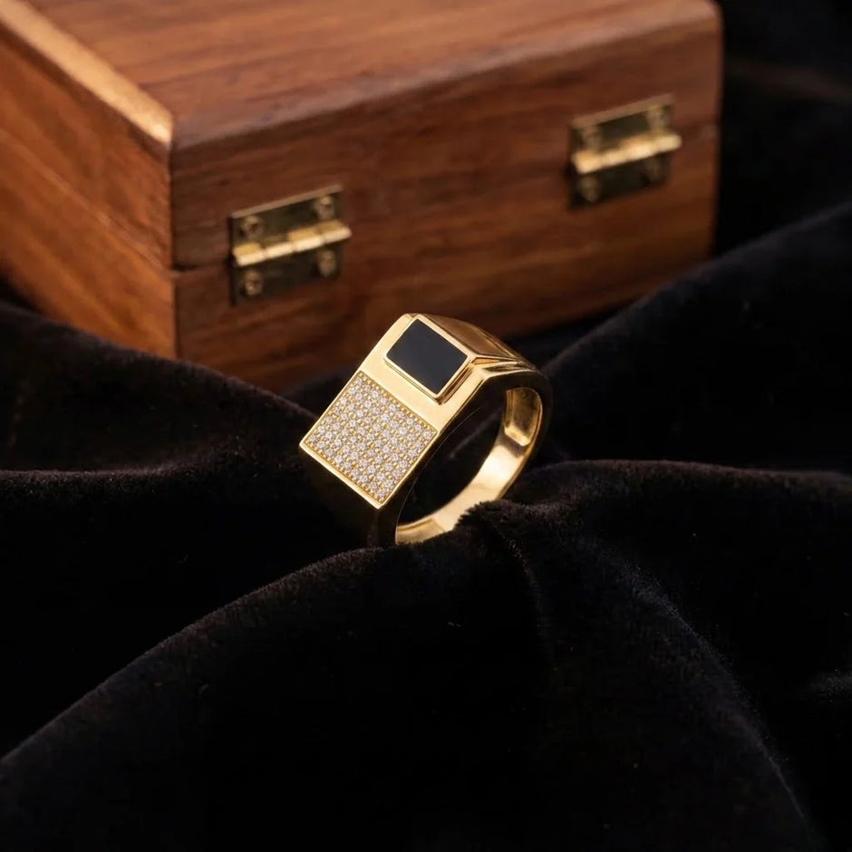 Gold Black Stone Statement Ring for Men