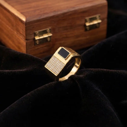 Gold Black Stone Statement Ring for Men