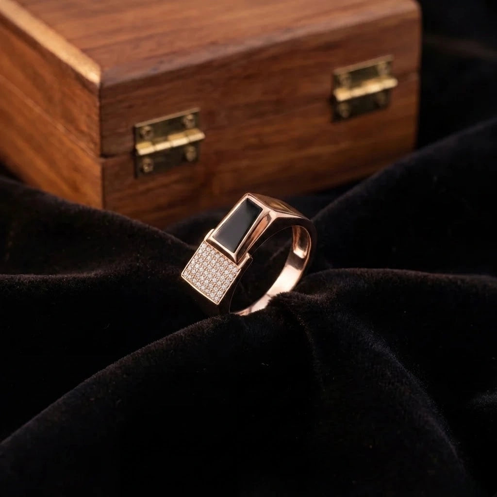 Rose Gold Black Onyx CZ 925 Sterling Silver Ring for Men