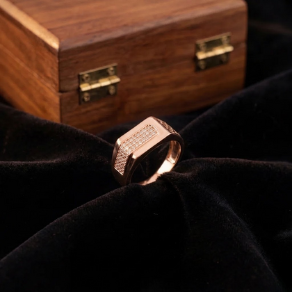 Rose Gold Rectangle CZ 925 Sterling Silver Ring for Men