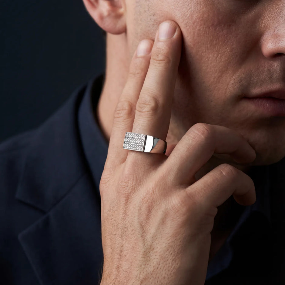 Square Top Micro Pavé CZ 925 Sterling Silver Ring for men