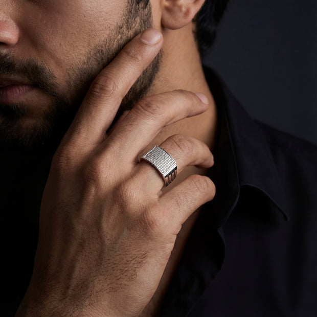 Arched Micro cz 925 sterling Silver ring for men