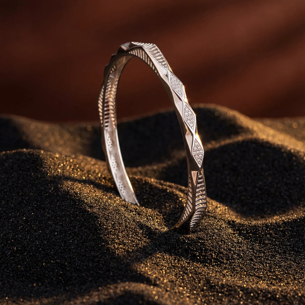 Leaf Twist Diamond 925 Sterling Silver Bangle for Women