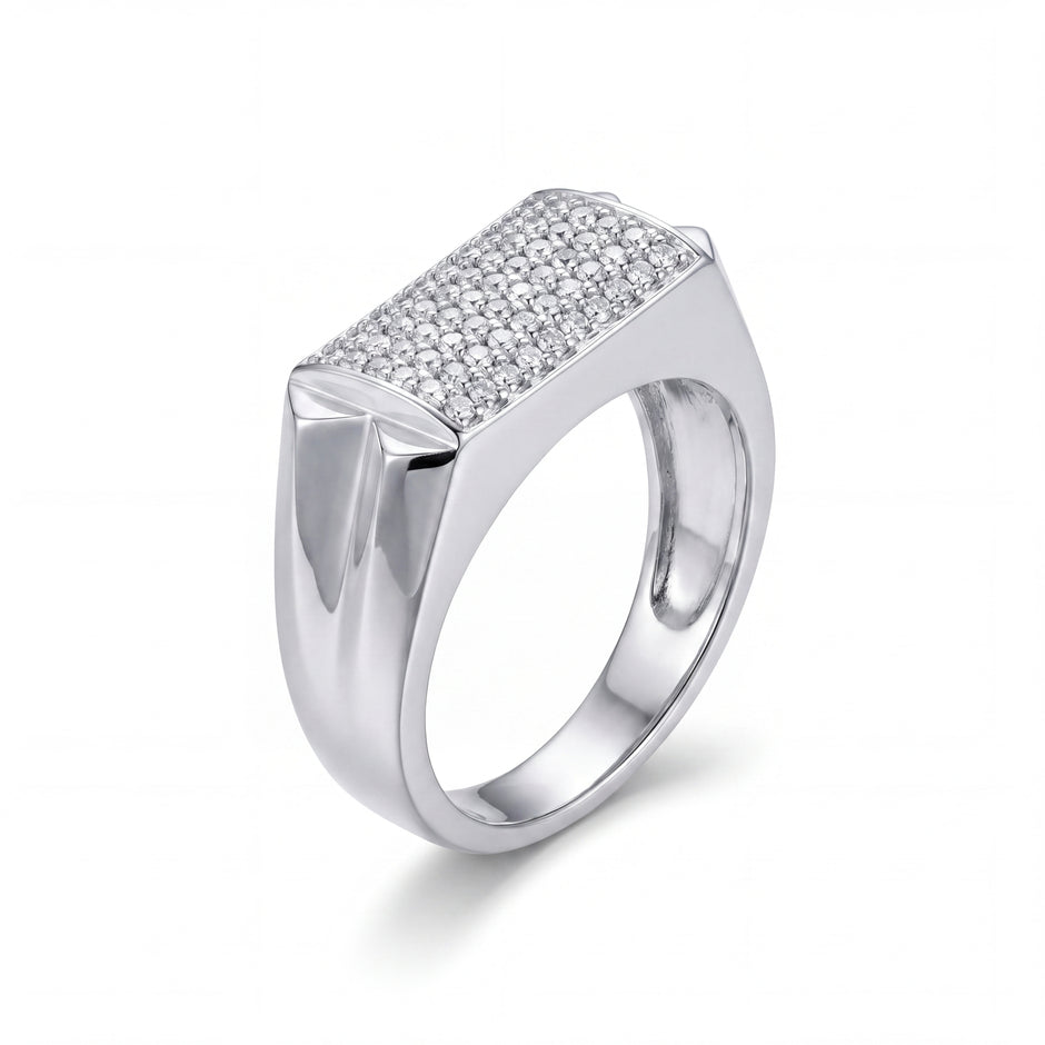 Rectangular CZ Top 925 Sterling Silver Men's Minimal Statement Ring