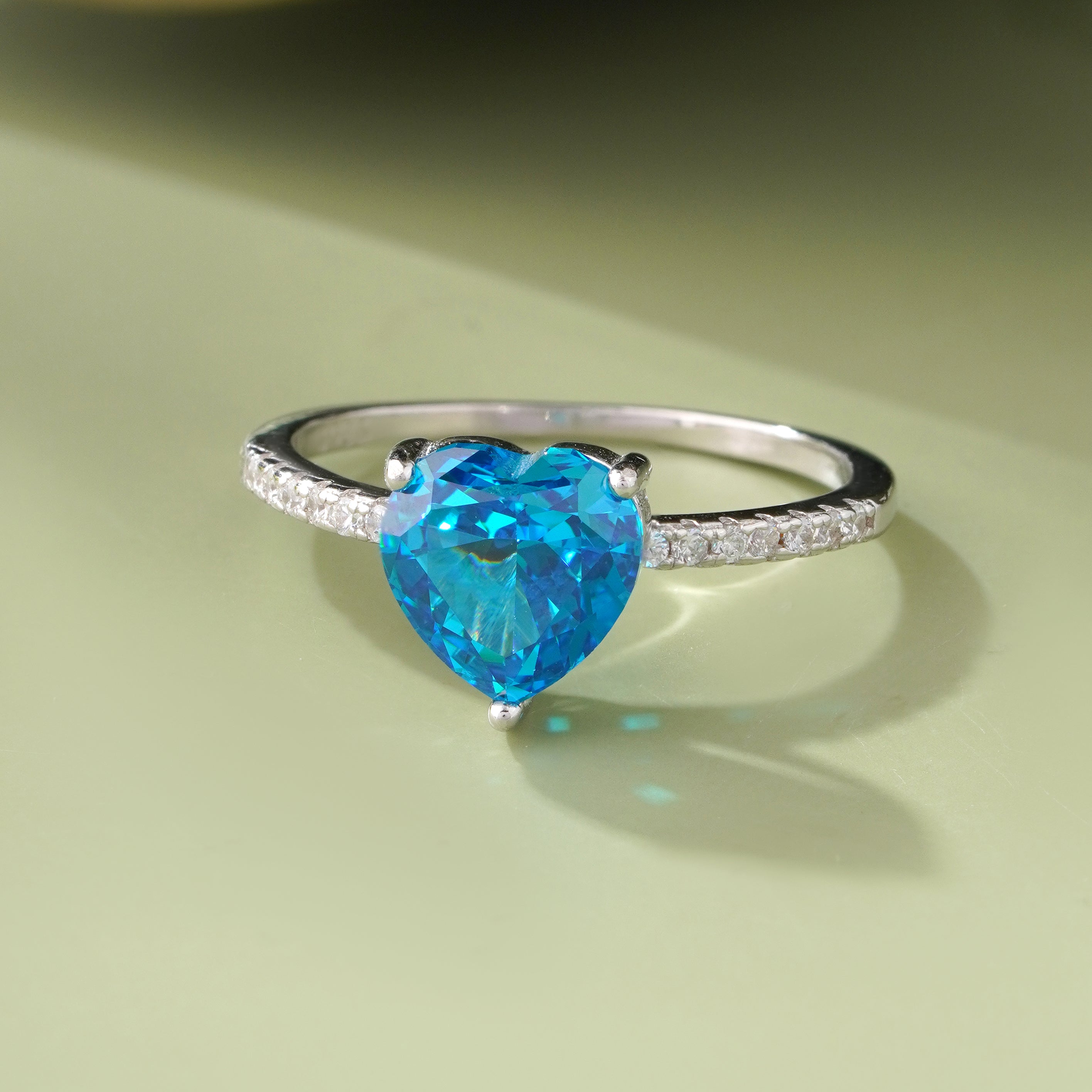 Blue Heart Solitaire Ring