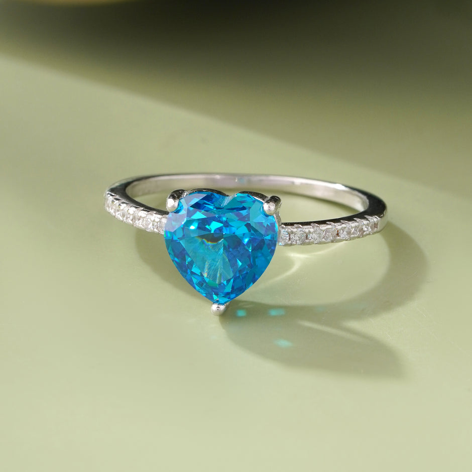 Blue Heart Solitaire Ring