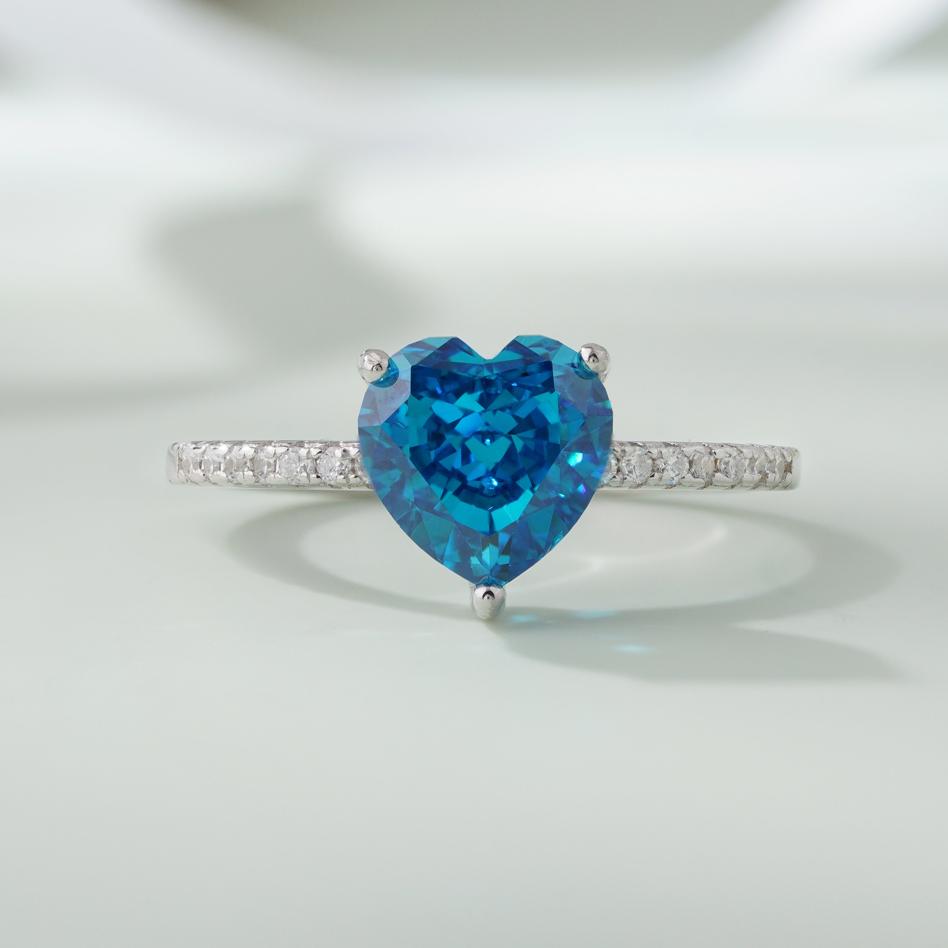 Blue Heart Solitaire Ring