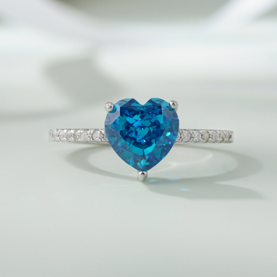 Blue Heart Solitaire Ring