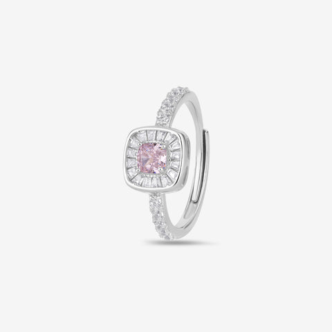 Pink Diamond Square Design 925 Sterling Silver Solitaire Ring for Women