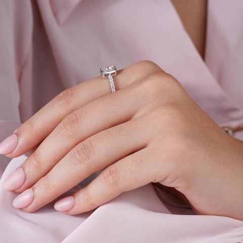 Pink Diamond Square Design 925 Sterling Silver Solitaire Ring for Women