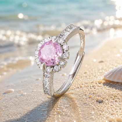 Pink Sparkle Stone Diamond Silver Ring