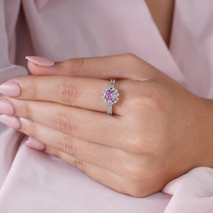 Pink Dimond Silver Ring