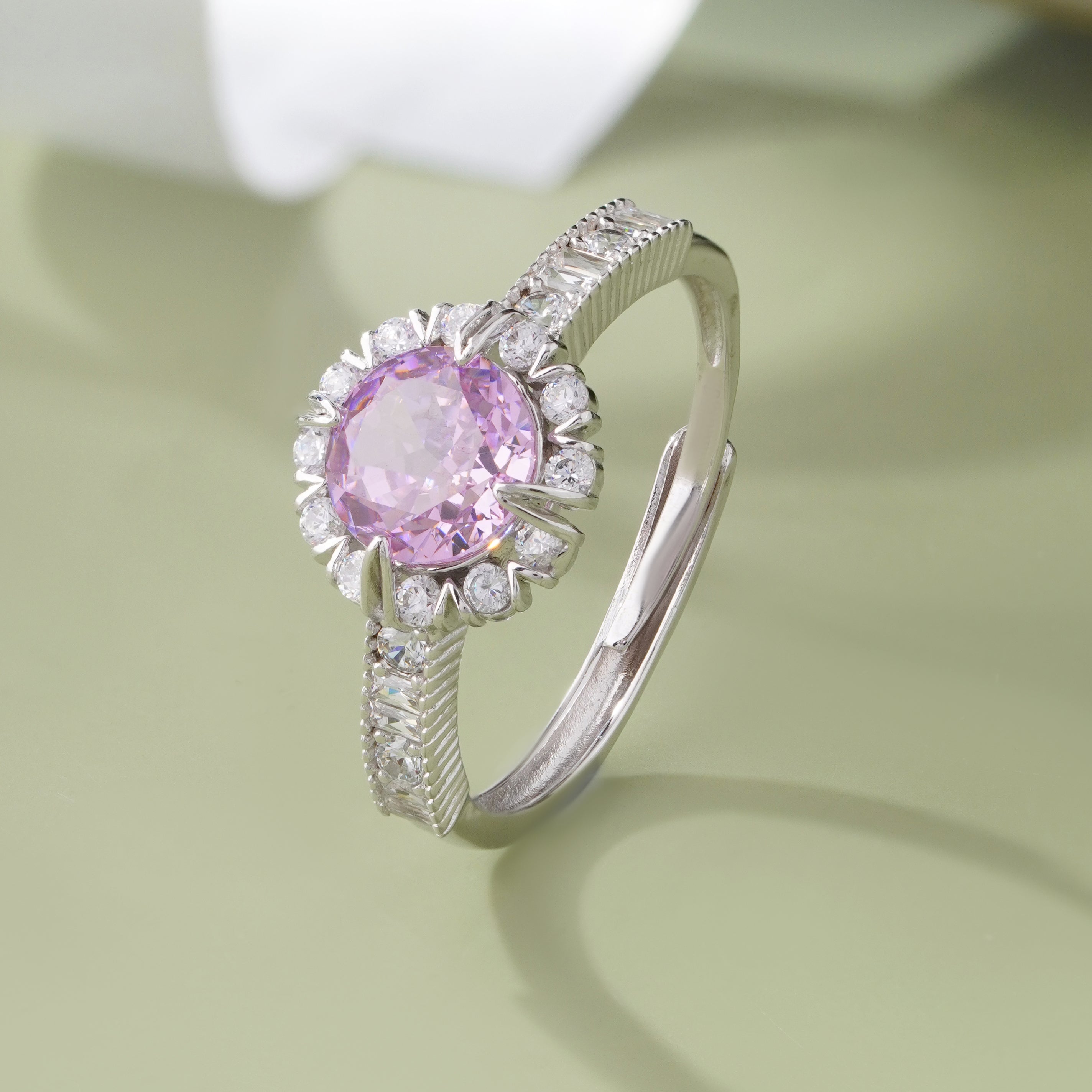 Pink Sparkle Stone Diamond Silver Ring