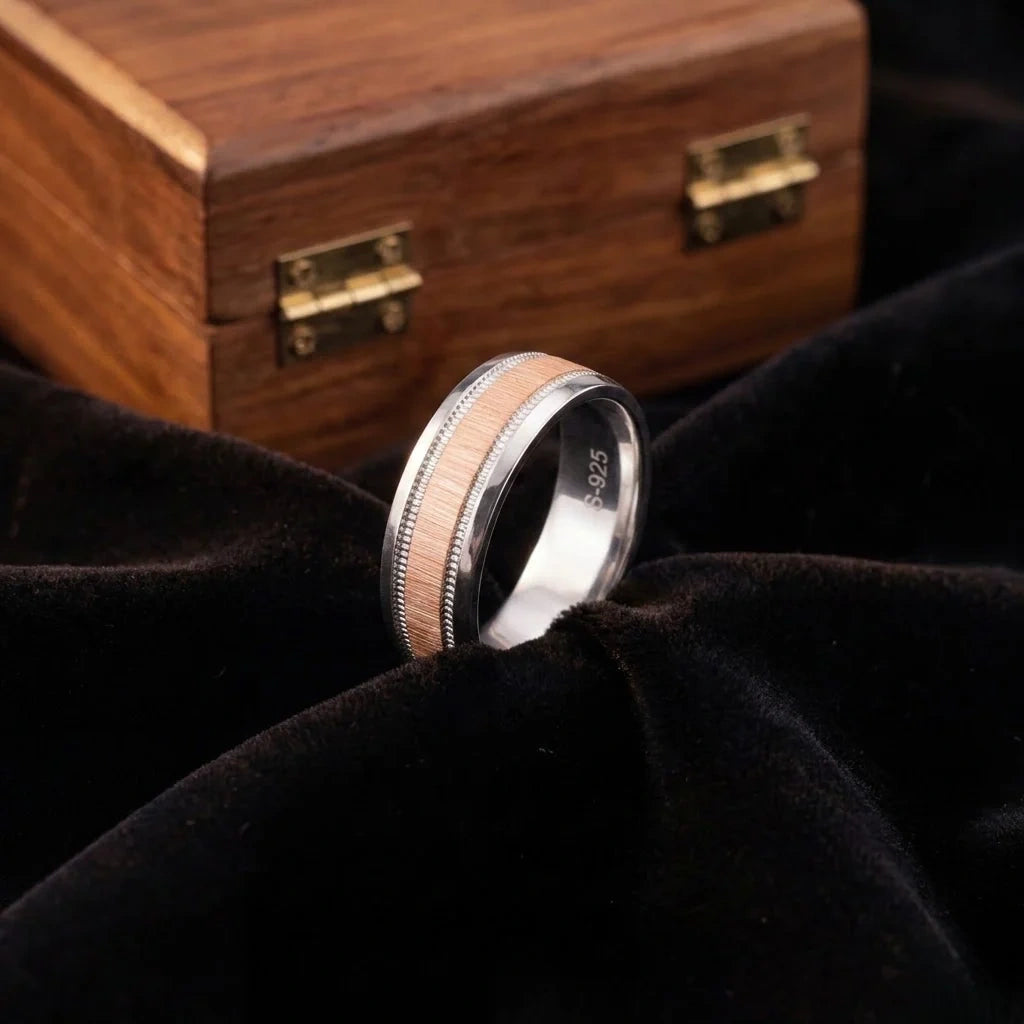 Minimalist Dual Tone Couple Band Rings in Silver & Rose Gold – Modern Promise Ring Set