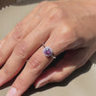 Pink Stone Silver Ring on Hand with White Background