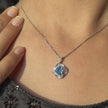 Azure Bloom Blue Diamond Floral Silver Pendant Necklace