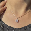 Square Shape Pink Stone 925 Silver Pendant Necklace for Women